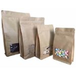 (FB K-RANGE) Kraft Flat Bottom Stand up Pouch (Window)+ zipper - Flat Extra SMALL Kraft (100 x 180 + 50 BG)